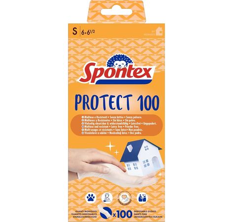 SPONTEX Protect Einmalhandschuhe Vinyl Latexfrei Größe S (6-6,5) 100 Stück